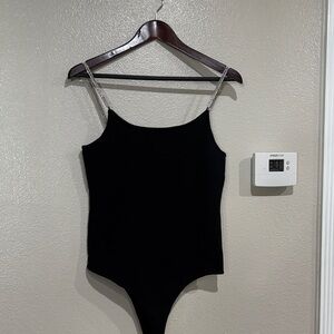 Forever 21 Black knit Bodysuit with Silver Straps